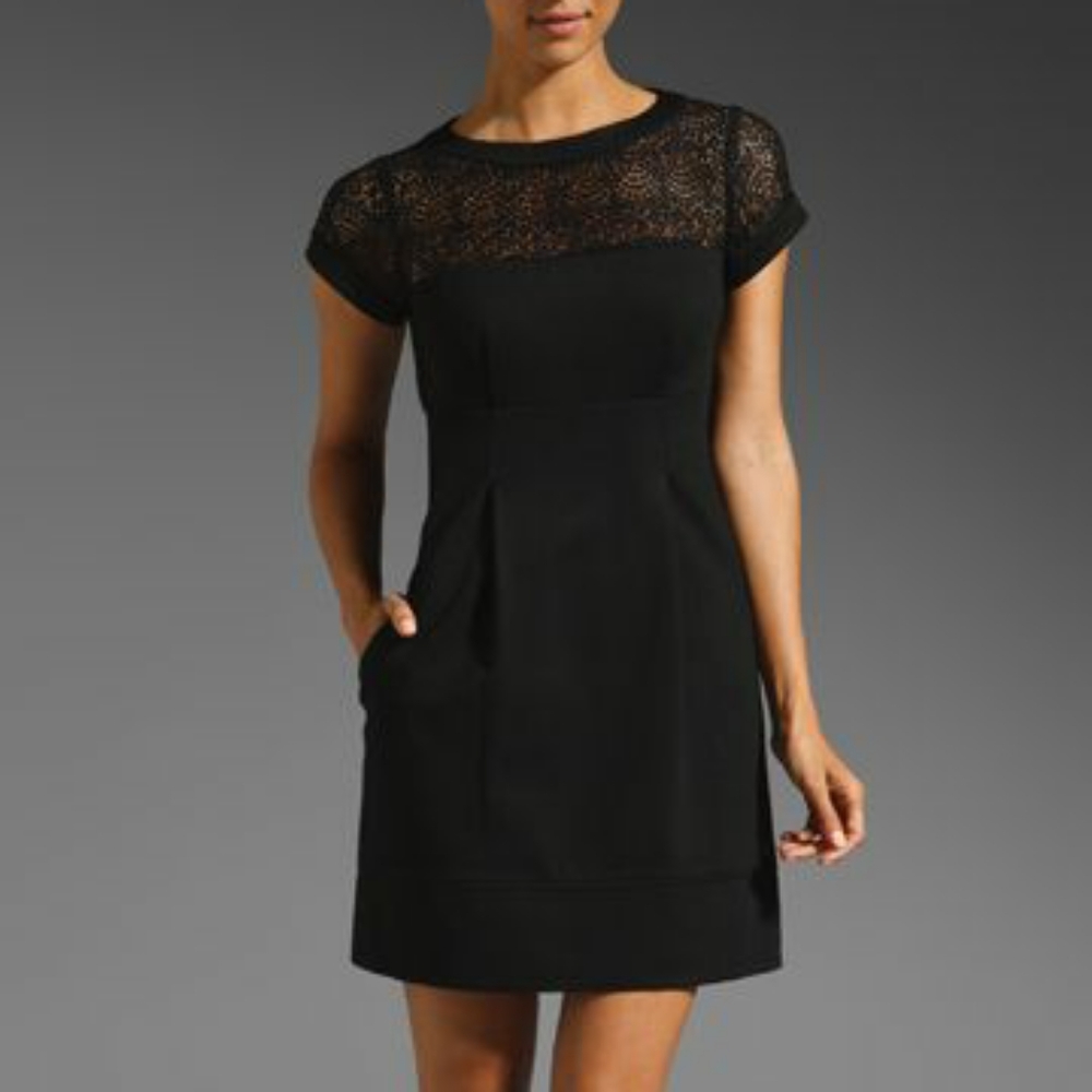 Nanette Lepore Short Sleeve Lace Neckline Dress